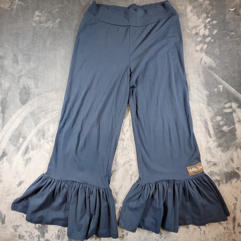 Matilda Jane Womens Navy Blue Ruffle Hem Wide Leg Pants Size M Cotton Blend